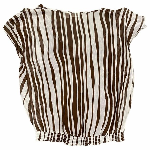 Cato Womens M Chiffon Blouse Semi Sheer Brown White Striped Cami Elastic Waist - Picture 9 of 10